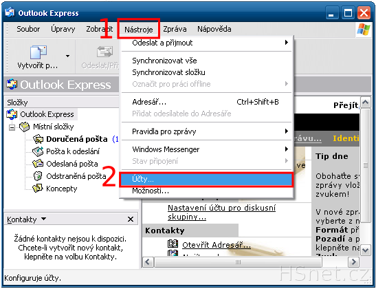 MS Outlook Express - Hlavní okno